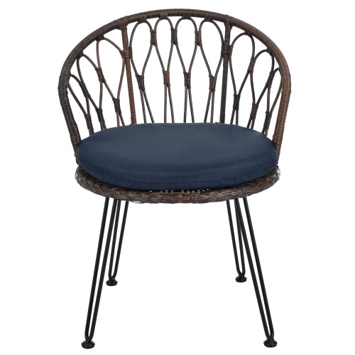 U_STYLE Outdoor Leisure Set, 2 Rattan Single Chairs with A Glass Round Table, Perfectly Suited for Patios, Balconies, and Courtyards