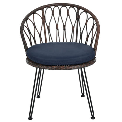 U_STYLE Outdoor Leisure Set, 2 Rattan Single Chairs with A Glass Round Table, Perfectly Suited for Patios, Balconies, and Courtyards