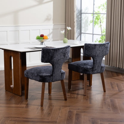 Set of 2 Gray Chenille Mid Century Dining Chairs, Upholstered Kitchen Chairs