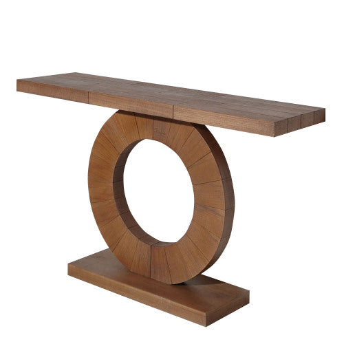 53.2in Modern Minimalist Wooden Console Table Circular Base Wooden Console Table  ¨C Elegant Decorative Accent for Entryway, Living Room, and Hallway