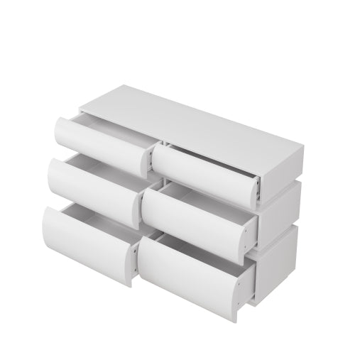 6 Drawer Dresser for Bedroom, White Dresser No Handle, Modern 6 Chest of Drawers with Wide Storage