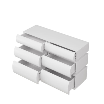 6 Drawer Dresser for Bedroom, White Dresser No Handle, Modern 6 Chest of Drawers with Wide Storage