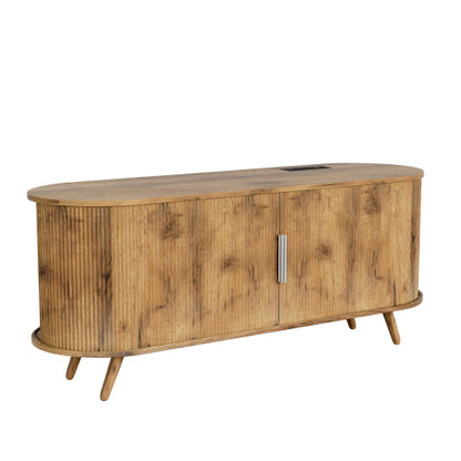 Natural Oak 50 Inch Fluted TV Stand with Power Outlets, Sliding Door Media Console for TVs Up to 55 Inch TV