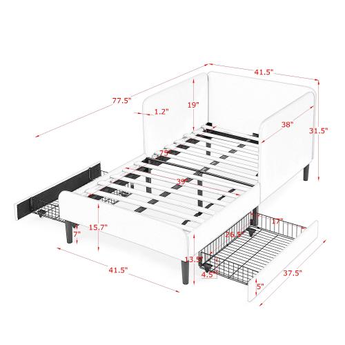 Black Twin-Size Upholstered Convertible Platform Sofa-Bed Frame with 2 Storage Drawers