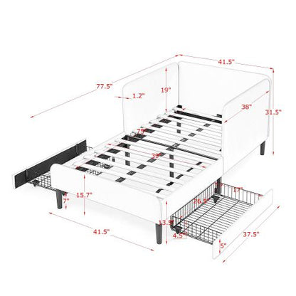 Black Twin-Size Upholstered Convertible Platform Sofa-Bed Frame with 2 Storage Drawers