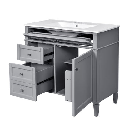 36'' Bathroom Vanity with Top Sink, Modern Bathroom Storage Cabinet with 2 Drawers and a Tip-out Drawer, Single Sink Bathroom Vanity