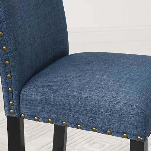 3-Piece 36inch  Round Espresso Finish Bar Table with 2 Blue Fabric Nail Head Pub Chairs