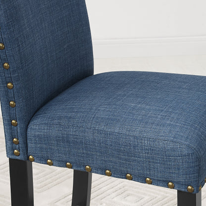 3-Piece 36inch  Round Espresso Finish Bar Table with 2 Blue Fabric Nail Head Pub Chairs