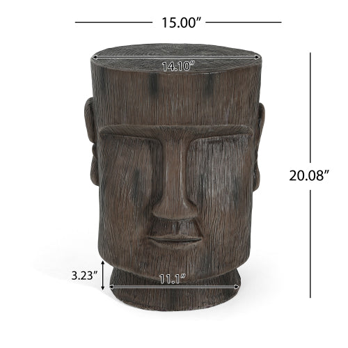 Outdoor Side Table,Easter Island Moai Statue Pedestal End Table Stool,For Home Patio Deck Sunroom Garden Balcony Yard Lawn,Light Grey Color