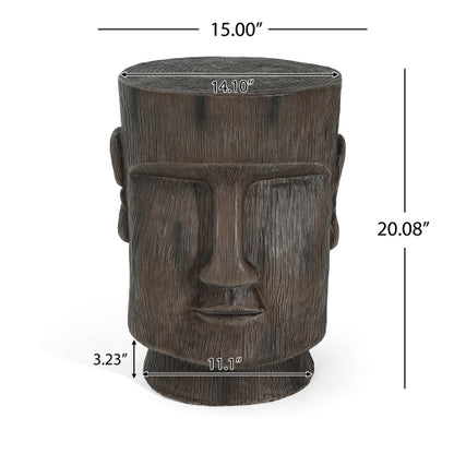 Outdoor Side Table,Easter Island Moai Statue Pedestal End Table Stool,For Home Patio Deck Sunroom Garden Balcony Yard Lawn,Light Grey Color
