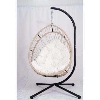 Outdoor Egg-shaped Hanging Chair with Stand, Patio Egg-shaped Swing Chair, Indoor Rocking Chair, Outdoor Hammock Egg-shaped Chair, Beige