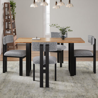 Armless Upholstered Dining Chairs with Black Metal Legs, Set of 2, Black/White