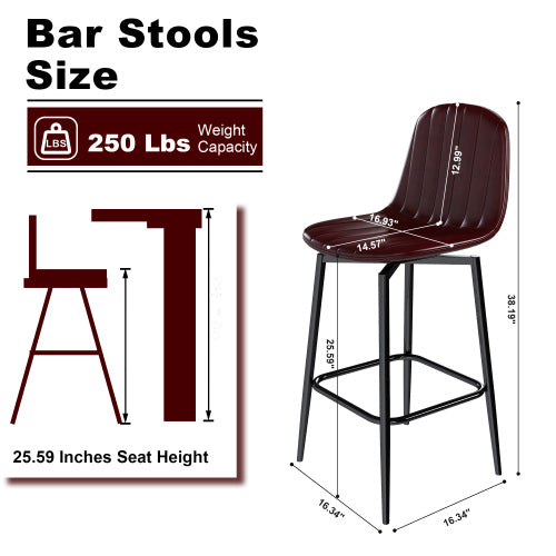 Modern Bar Stools with Swivel Mechanism, PU Padded Seats with Back Support & Metal Legs ¨C Ideal for Kitchen Islands, Home Bars, Commercial Bars, Dark Brown(Set of 2)
