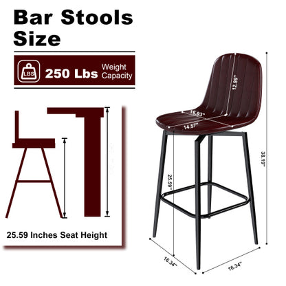 Modern Bar Stools with Swivel Mechanism, PU Padded Seats with Back Support & Metal Legs ¨C Ideal for Kitchen Islands, Home Bars, Commercial Bars, Dark Brown(Set of 2)