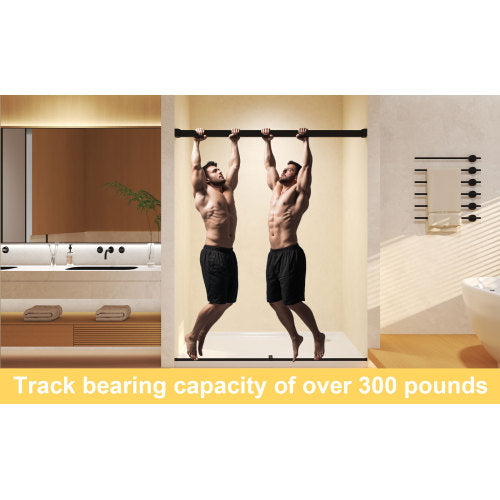 Frameless Double Sliding Shower Door 56-60 "W x 74" H, 5/16 "(8mm) Tempered Glass, Explosion Proof Film, Stainless Steel Handle, Square Tube Track, Matte Black