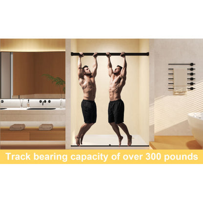 Frameless Double Sliding Shower Door 56-60 "W x 74" H, 5/16 "(8mm) Tempered Glass, Explosion Proof Film, Stainless Steel Handle, Square Tube Track, Matte Black