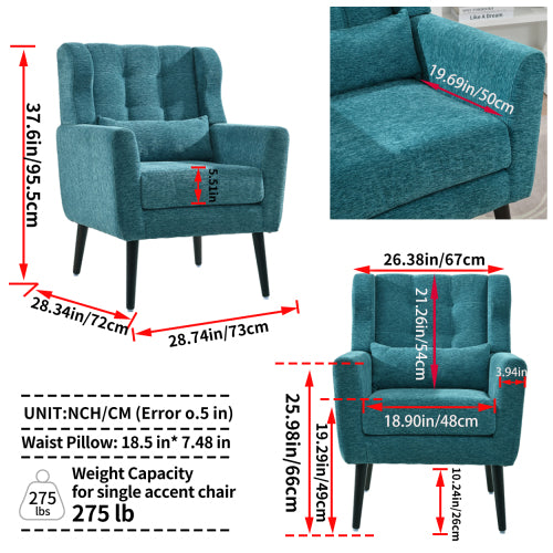 Modern Accent Chair Upholstered Foam Filled Living Room Chairs Comfy Reading Chair Mid Century Modern Chair with Chenille Fabric Lounge Arm Chairs Armchair for Living Room Bedroom (Teal)