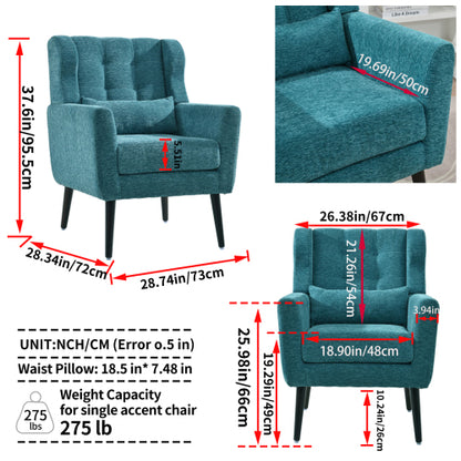 Modern Accent Chair Upholstered Foam Filled Living Room Chairs Comfy Reading Chair Mid Century Modern Chair with Chenille Fabric Lounge Arm Chairs Armchair for Living Room Bedroom (Teal)