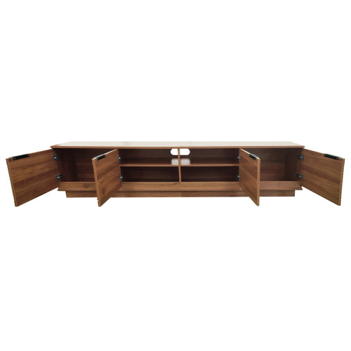 78.7 inch Walnut Sculpted Fluted Full Closed Legless TV Stand Media Console Fits Up To 85 inch TV