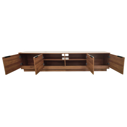 78.7 inch Walnut Sculpted Fluted Full Closed Legless TV Stand Media Console Fits Up To 85 inch TV