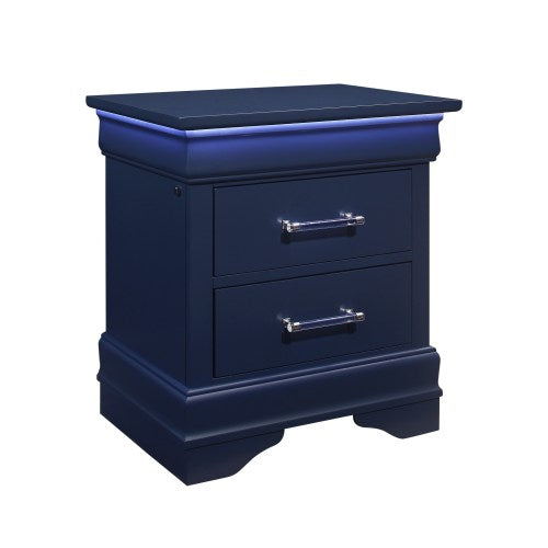 Charlston Blue 2-Drawer Nightstand with LED Lighting, Modern Bedside Storage Cabinet