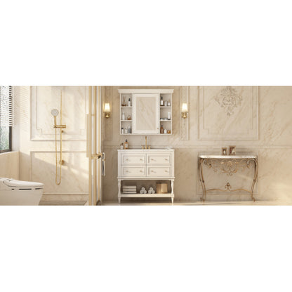 36'' Bathroom Vanity with Medicine Cabinet, Modern Mirror Cabinet with Adjustable Shelf, Bathroom Storage Cabinet with 4 Drawers, Solid Wood Frame Bathroom Storage Cabinet