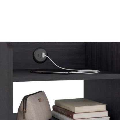 Modern Nightstand with USB Charger & 2-Tier Shelves
