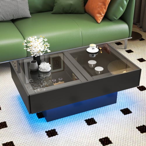 Extendable Coffee Table with Sliding Top & Hidden Storage, Wooden Center Table