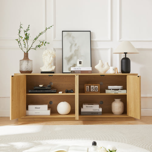 Natural Wave Pattern Sideboard TV Stand 64 Inch Wide Storage Cabinet for Living Room Entryway