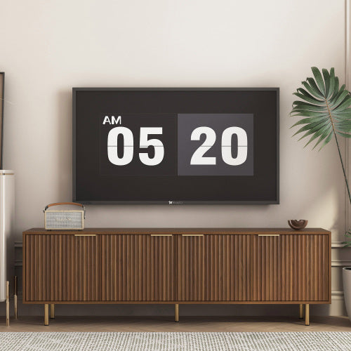 68 Inch wood Fluted MDF TV Stand with Gold Metal Legs 4 Storage Cabinets for 55+ Inch TV