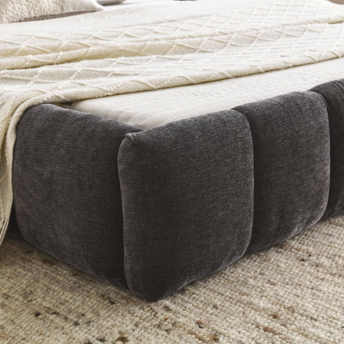 Queen Size Upholstered Bed Frame with Thick Fabric, Chenille Fabric Grounded Queen Size Platform Bed with Headboard and Solid Frame. No Box Spring Needed, Dark Grey(68inch *86.5inch *23.5inch )