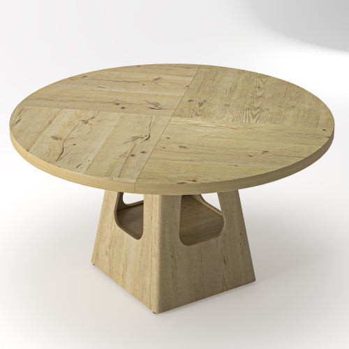 Round Dining Table with Storage Base, Natural Finish