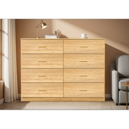 Modern Natural 8-Drawer Dresser for Bedroom - Ample Storage Wide Chest of Drawers, Sturdy & Safe