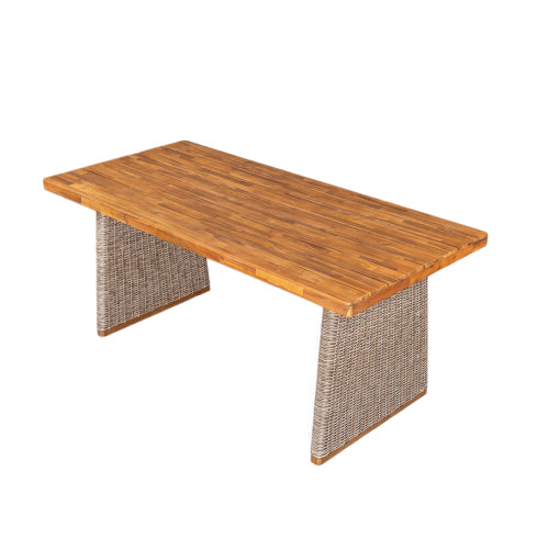 Outdoor Acacia Wood Dining Table,Teak Finish+ Brown Wicker
