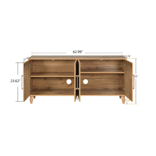 Natural Wood Carved Flower Door Large Storage Cabinet Metal Handle Household Multi-Scene Practical Sideboard Cabinet