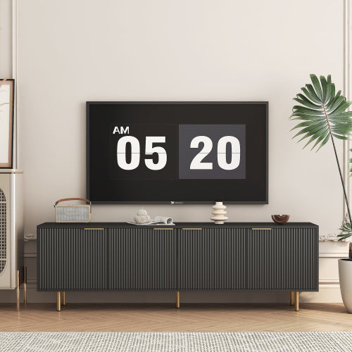 Black Fluted 68 Inch Modern TV Console, Storage Media Cabinet for TVs Up to 55 Inch