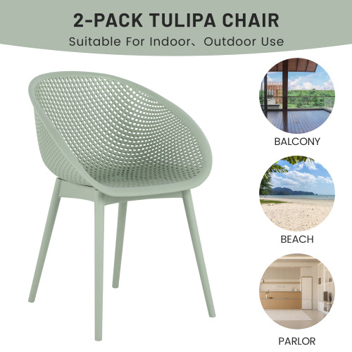 Holiday - 2-Pack Pale Green Modern Lounge Chairs – Indoor/Outdoor All-Weather PP Plastic with Modern folding indoor/outdoor multi-functional square table- PP tabletop with metal legs(White, khaki)
