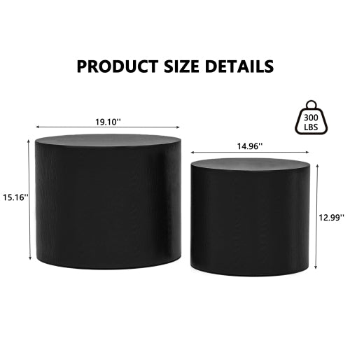 Set of 2 Matte Black Nesting Coffee Tables with Non-Slip Feet