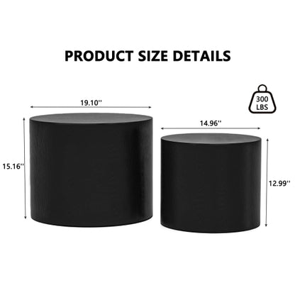 Set of 2 Matte Black Nesting Coffee Tables with Non-Slip Feet