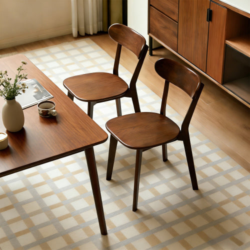 Solid Wood Dining Chairs with Curved Backs and Adjustable Feet, Set of 2, Walnut