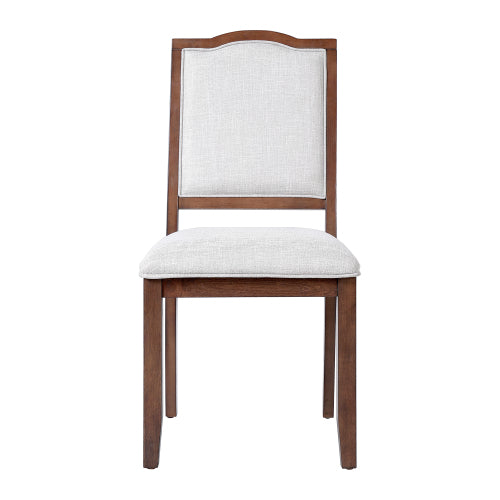Set of 4 Farmhouse High Back Dining Chairs, Linen Upholstery, Beige & Cherry Wood Frame