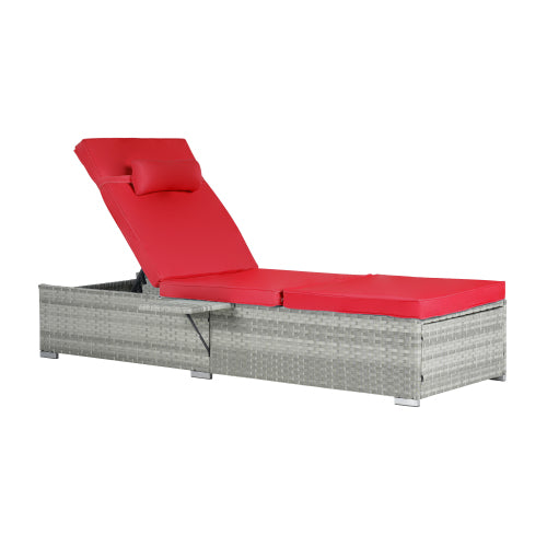 Outdoor Chaise Lounge Chair Set of 2 with Patio Pool Chairs Tanning Lounges for Outside,Beach Rattan Recliners with Adjustable Backrest, Table, Cushion for Poolside Backyard Garden