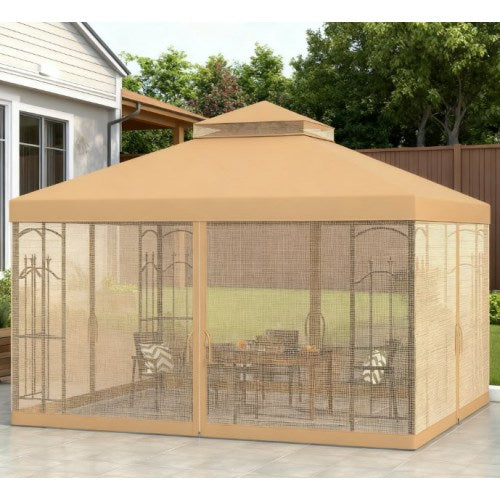 Outdoor Double Roof Outdoor Gazebo Canopy Shelter with Netting,Patio Gazebo with Corner Frame Shelves