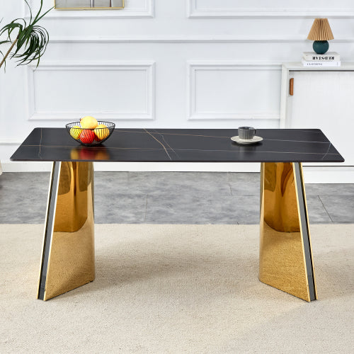 Black Marble Pattern Slab Table with Golden Butterfly Legs