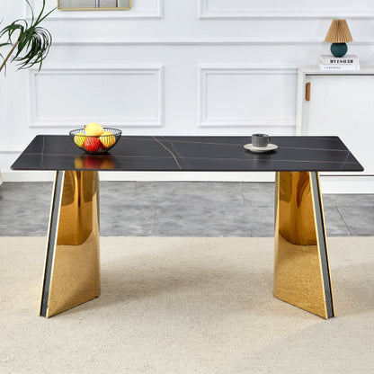 Black Marble Pattern Slab Table with Golden Butterfly Legs