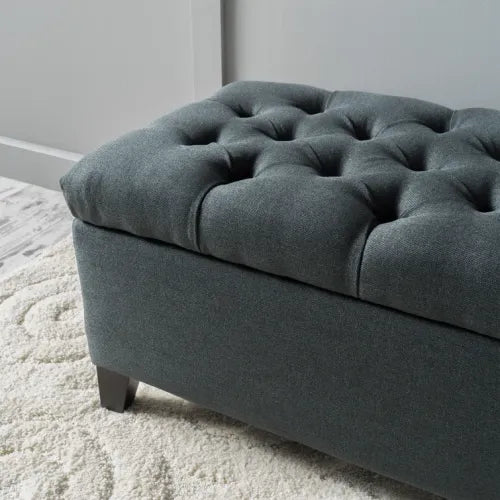 51 Inch Dark Grey Tufted Storage Ottoman Bench, Diamond Stitch Upholstered Footrest with Self-Support Soft Close Hinges