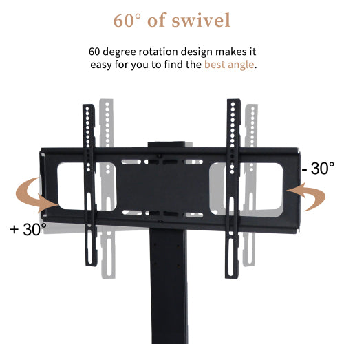 Black Swivel TV Stand Mount 30¡ã Rotatable Height Adjustable 3-Tier Tempered Glass Media Console with Power Socket