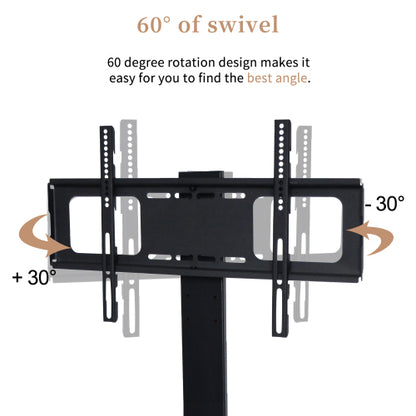 Black Swivel TV Stand Mount 30¡ã Rotatable Height Adjustable 3-Tier Tempered Glass Media Console with Power Socket