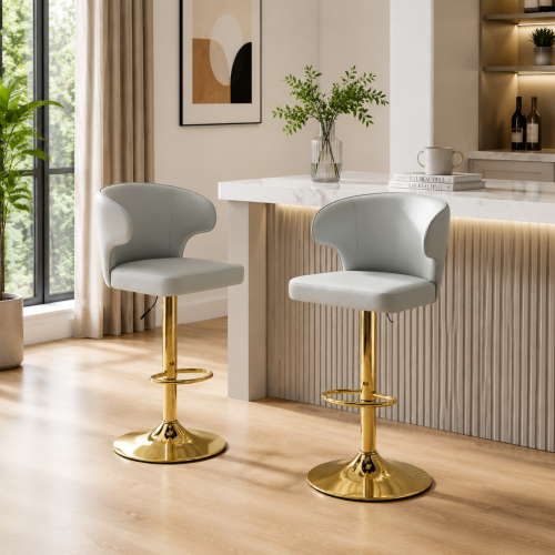 Set of 2 Grey PU Swivel Dining Chairs ,Height Adjustable, 360¡ã Rotation Bar Stools