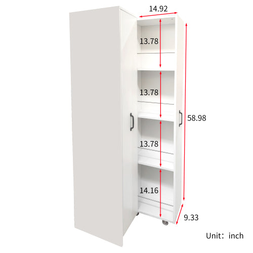 4-Tier Freestanding Pull-Out Door Bookcase Mobile Storage Cabinet with Wheels for Home Office Bedroom